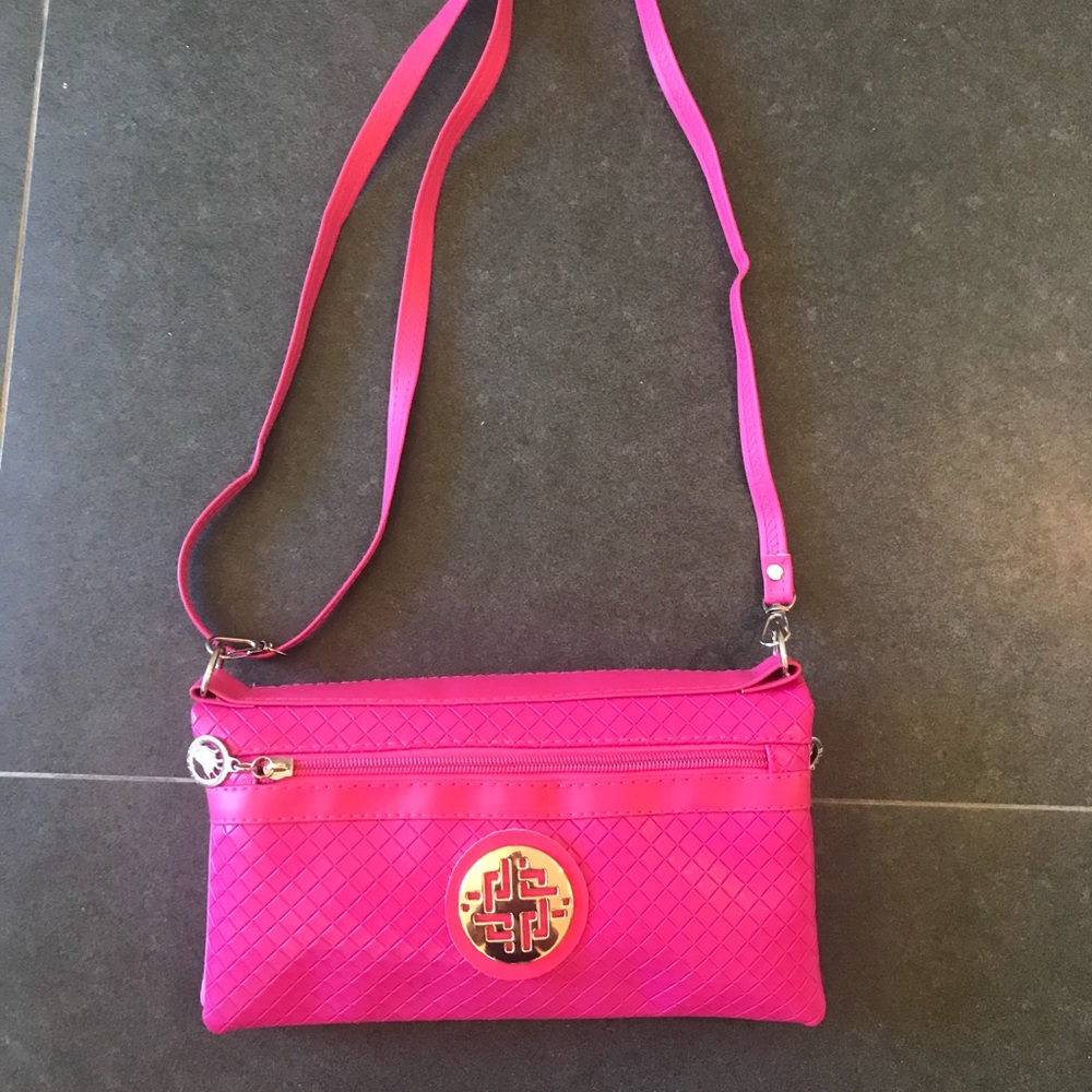 Pink leather purse.